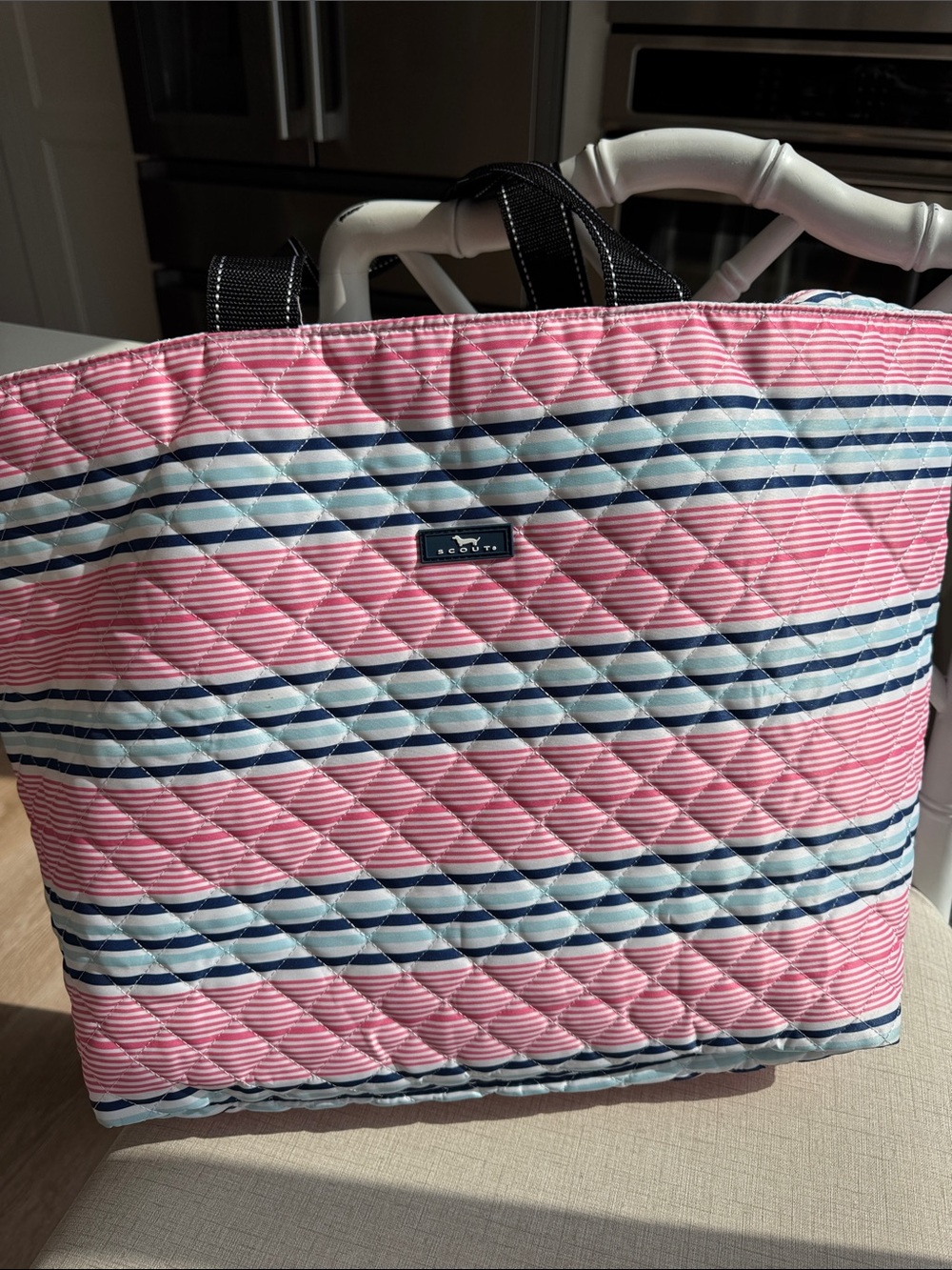 SCOUT Plus 1 Travel Bag pink blue white stripe packable beach travel pool tote - Picture 2 of 10